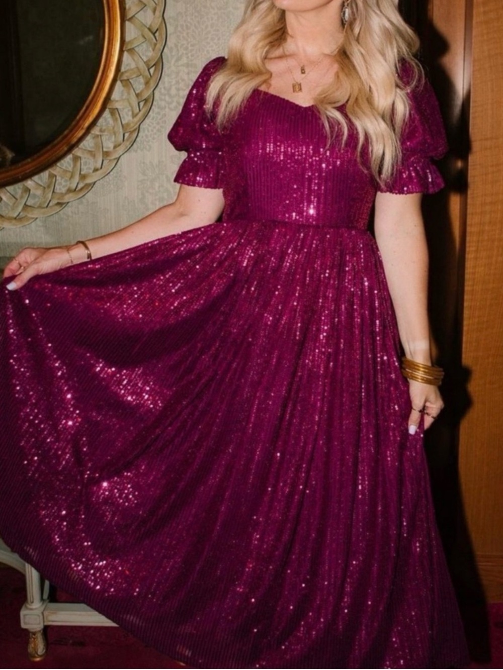 Ivy City Co Magenta Sequin Midi Dress